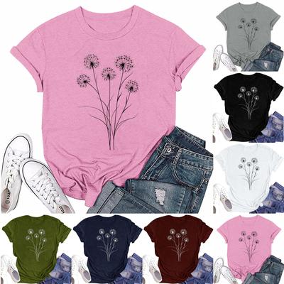 Women's Fashion Casual Printed Round Neck Short Sleeved T-Shirt Top T-Shirt Top Top