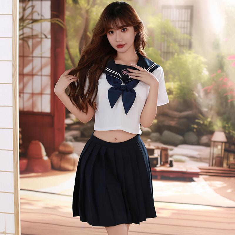Japanese JK Short Sleeve Sailor Suit with Bow and Pleated Skirt - Academy Style (Set jk9002)
