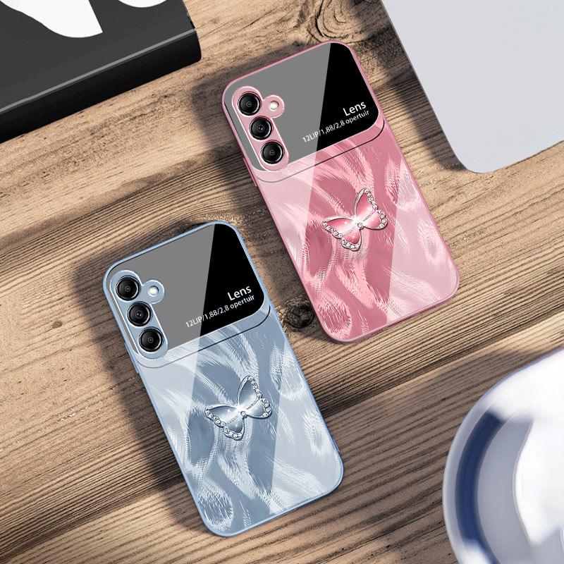 Rosa Diamant Schmetterling Für Samsung A73 72 71 A70 56 55 54 A53 52 51 50 42 A35 A34 33 32 31 26 25 24 23 22 30 Glas Handyhülle
