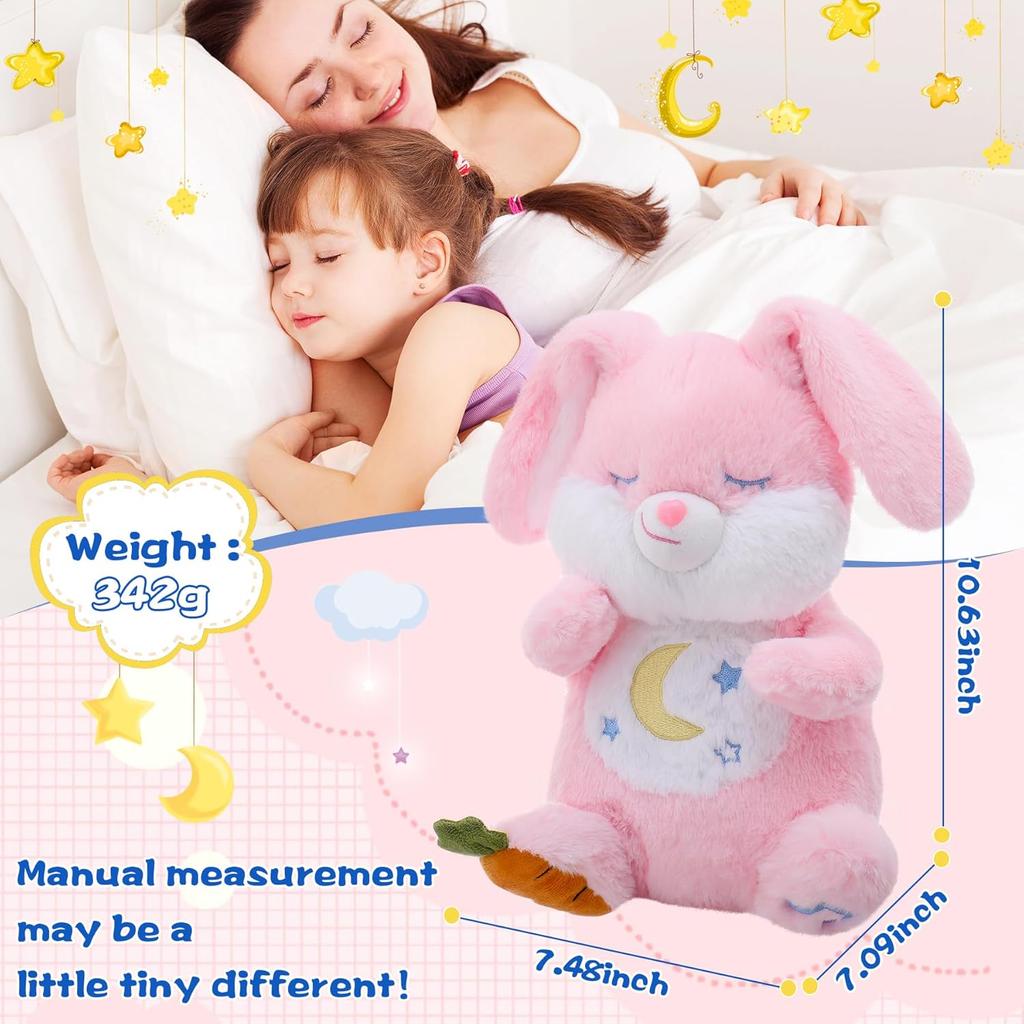 MIAODAM Breathing Stuffed Animal Bunny Plush with Realistic Breathing Action and Lighted Music Perfect for Babies and Kids