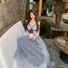 Women's Mesh Strapless Dress 2026 Spring Summer New Arrival V-neck Bowknot Deco Long Maxi Dresses Female