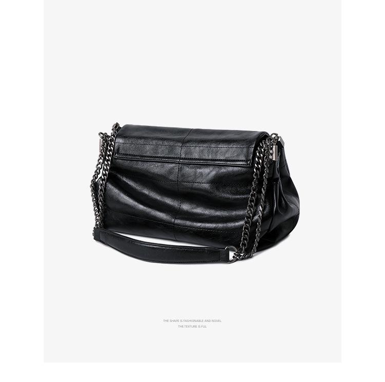 2024 New Style Black Flap Soft Leather Women's Chain Crossbody Hobo Bag