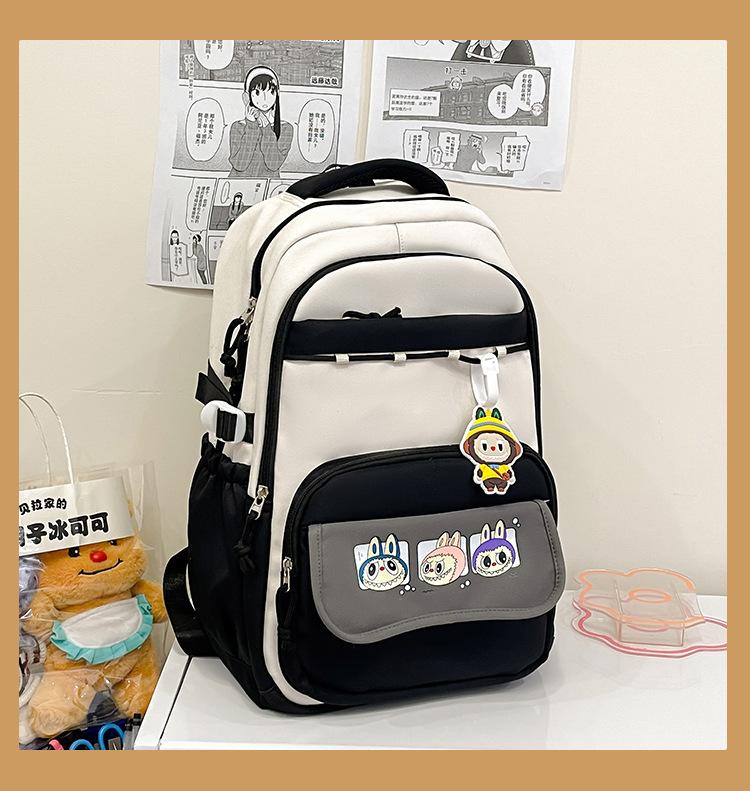 School Bag Contrasting Color Cartoon Large Capacity Multi-compartment School Bag Versatile High Value Backpack Simple Leisure Travel Bag