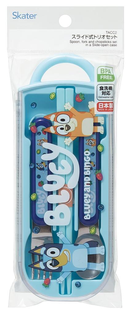 Skater Bento Chopsticks Trio Set for Boys and Children's (Chopsticks, Spoon, Fork, 16.5cm, Bluey) Girls, TACC2-A