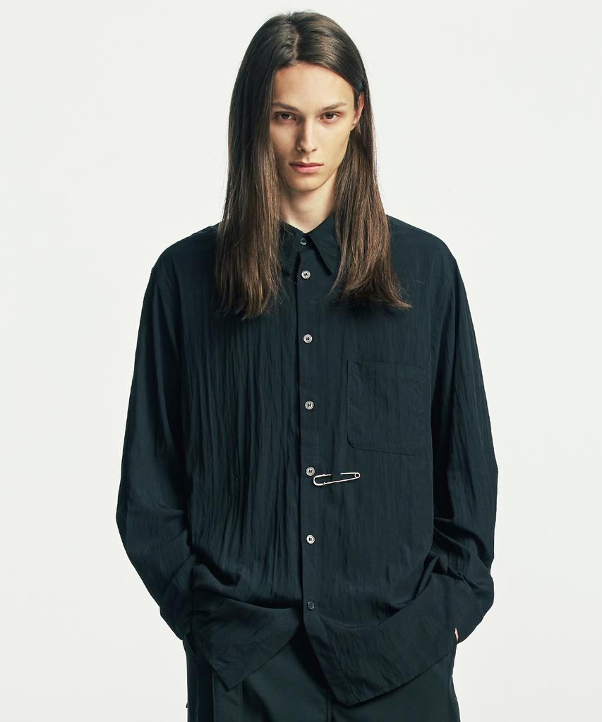SSY [Pin Set] Wrap Pin Drap Shirt Black