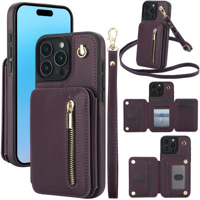 Card Slots Zipper Leather Wallet Case Flip Phone Case for IPhone 16 15 14  11  Pro Max Plus Promax 16e Ring Lanyard Purse