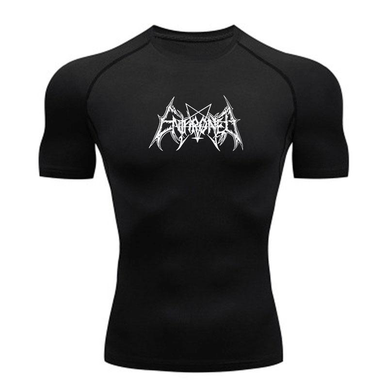 Men's Quick Dry Compression Sport T-Shirt, Pentagram Death Metal Graphic Gym Workout Athletic Fitted Top for Running Training Active Wear