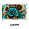 1/4Pcs Bathroom Shower Curtain Set   Rose And Sunflower Print Bathroom Curtain With 12 Hooks Non Slip Rugs Toilet Cover Mat Bathroom Partition