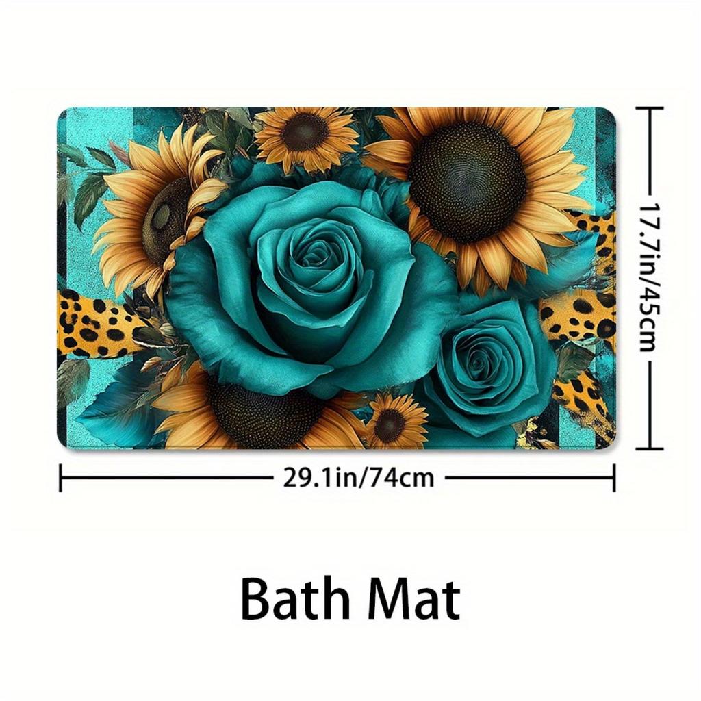 1/4Pcs Bathroom Shower Curtain Set   Rose And Sunflower Print Bathroom Curtain With 12 Hooks Non Slip Rugs Toilet Cover Mat Bathroom Partition