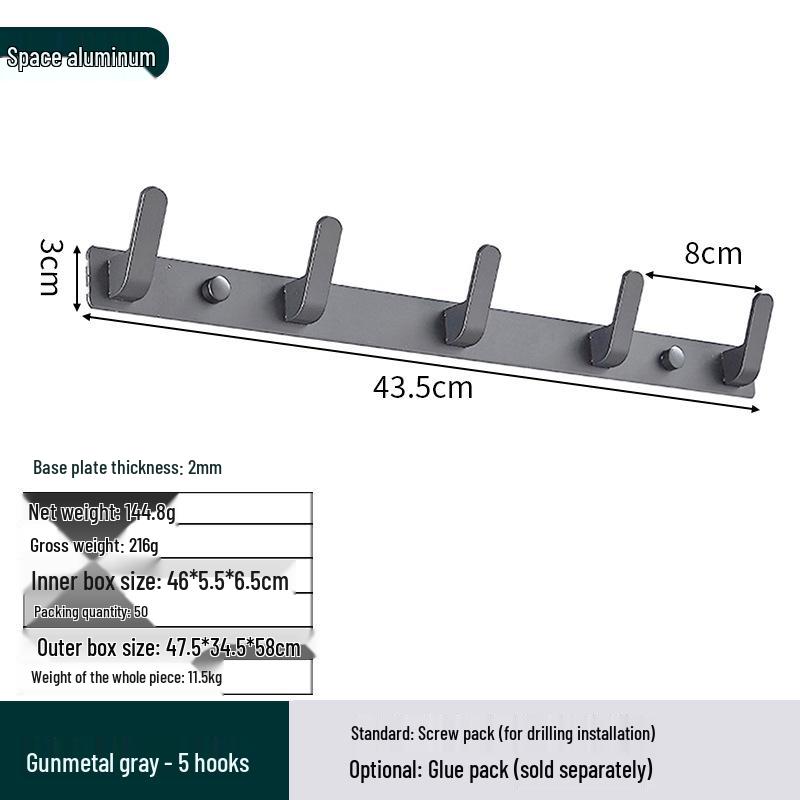 Space Aluminum No-Drill Clothes Hook for Bedroom/Bathroom Doors