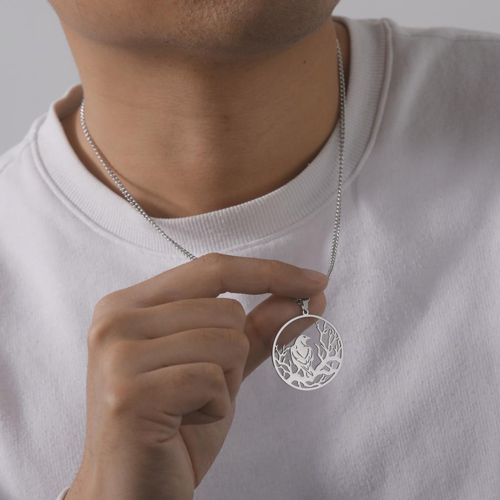 Crow Raven Pendant Necklaces Norse Mythology Stainless Steel Gothic Necklace for Men Vintage Jewelry