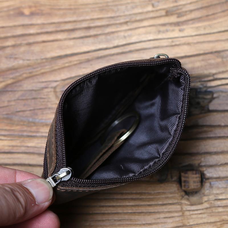 NZPJ Men's Real Leather Card Bag Vintage First Layer Cowhide Lady's Change Purse Zipper Wallet Key Bag Driver's License Bag