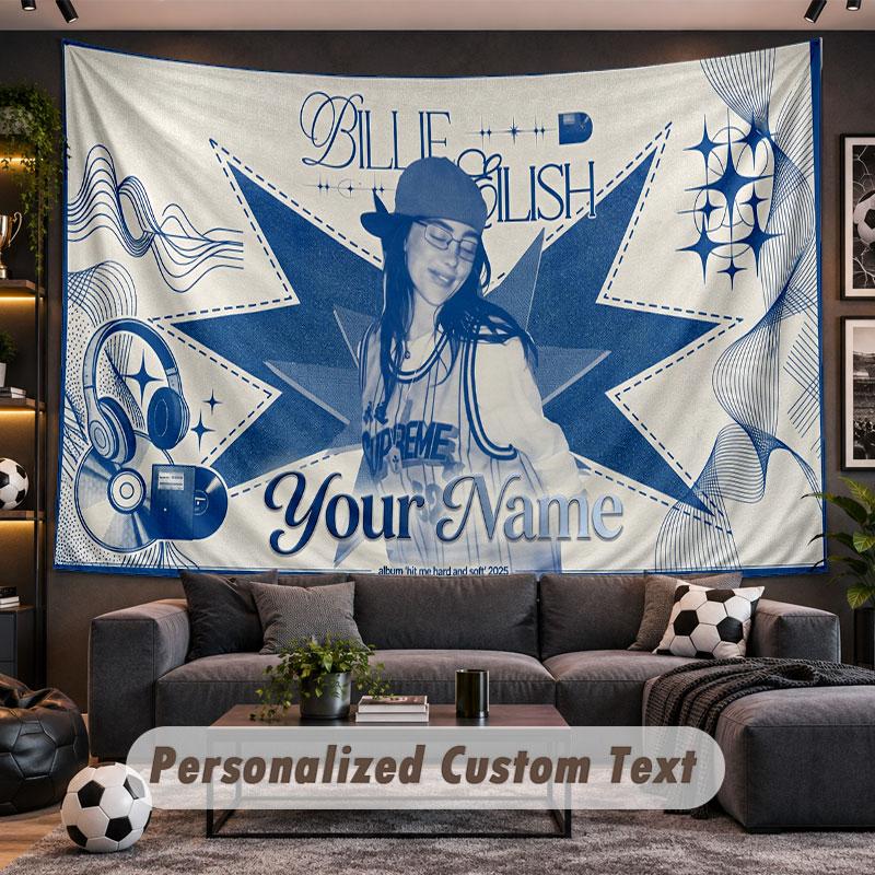Wall Hanging Tapestry Custom NameBillie Eilish Pattern Personalized Printed Fabric Wall Decor