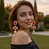 Literary Retro Personality Trend Alloy Geometric Resin Oval Splicing Earrings Versatile Light Luxury Women's Accessories