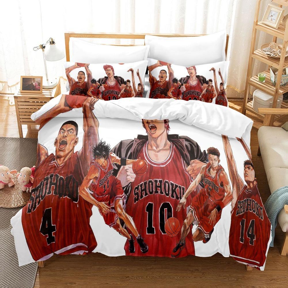 Anime Basketball Theme Microfibre Bedding Sets, Children's Bed Linen with Zip Room Decor Duvet Cover for Teenagers Adult 3-Piece