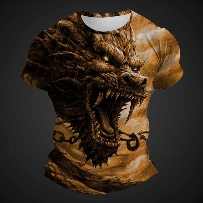 3D Printed Cool Chinese Dragon Pattern T Shirt For Men Summer O-Neck Loose Tops Short Sleeve Tees Casual Mythical Animal Tees