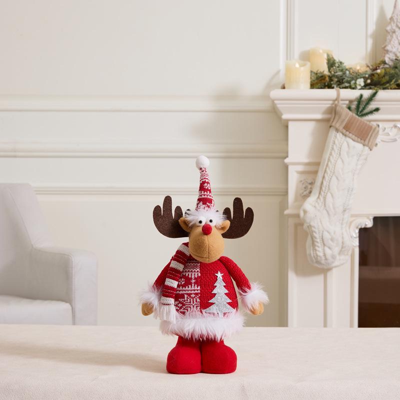 Christmas Snowflake Plush Doll with Retractable Stand - Red & White Snowman, Deer, Bear Ornament