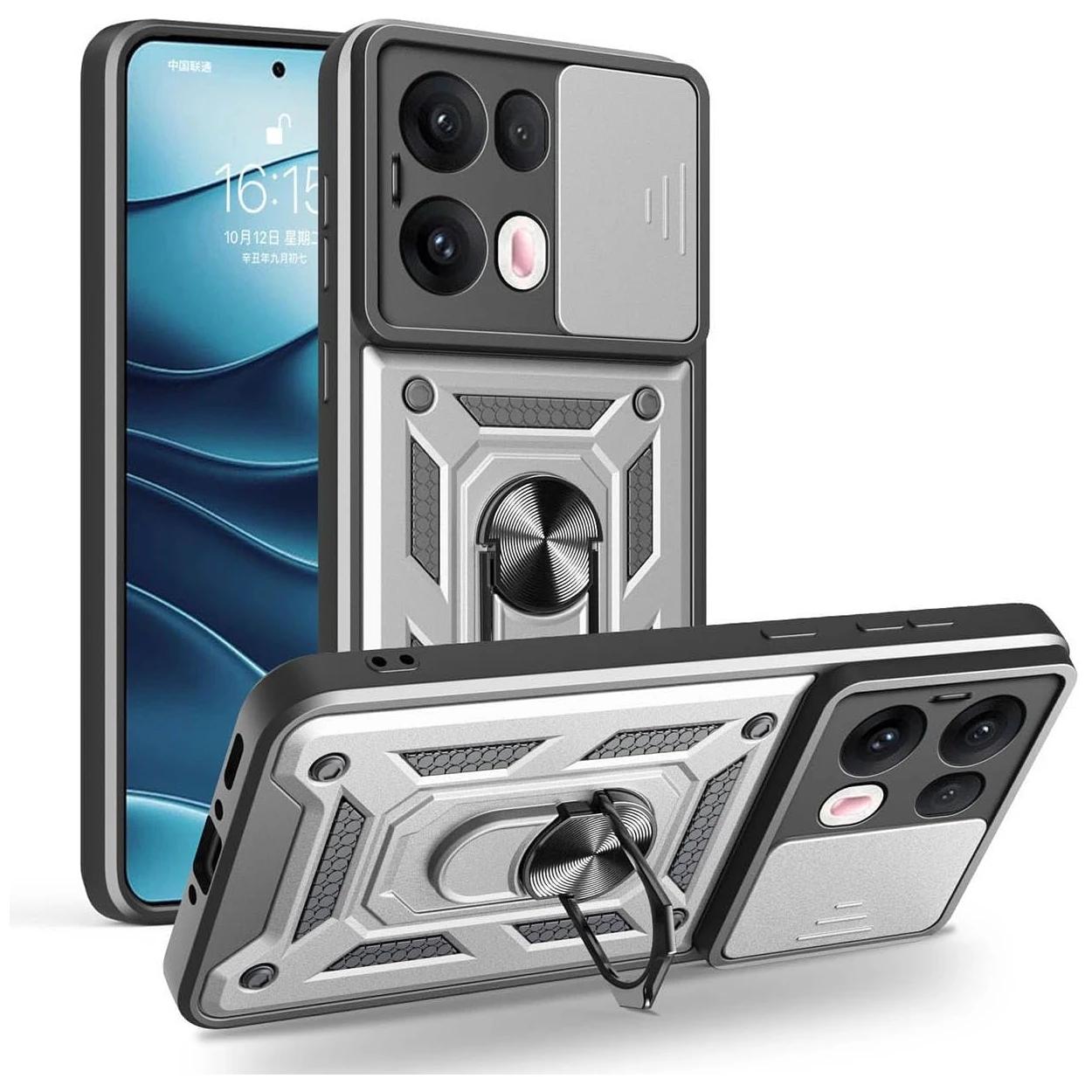 

Бронированный чехол для OPPO F29 PRO A5 PRO Reno 13 Pro 5G Чехол Сдвижная защита камеры Кольцо-держатель Противоударная накладка Fundas OPPO RENO 13 5G серебряный