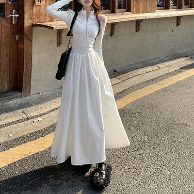 Long-sleeved Polo Neck Dress for Women In Spring and Autumn New Design Black Slim Fit A Line Long Skirt