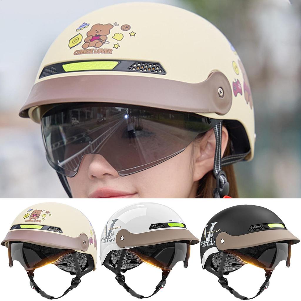 Motorcycle Half Helmet Scooter Helmet With Sun Visor Quick Release Head Protector For Women Men Cycling Skateboard Motorcycle