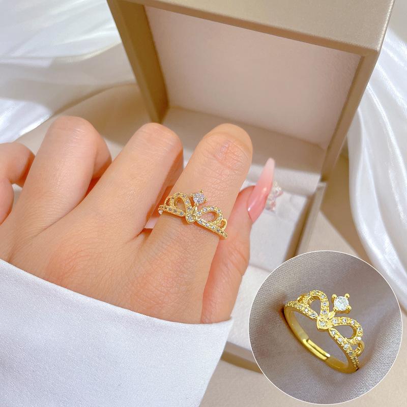 Real Gold Crown Empty Wedding Ring Ring Opening Adjustable Simple Jewelry Japanese Ring Couple Ring