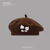 Japanese Cute Cat Knitted Beret Female Artistic Retro All Match Show Face Little Cloud Painter Hat Octagonal Hat