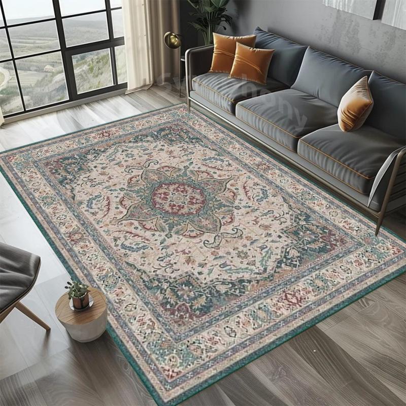 Traditional Oriental Floral Rectangular Area Rug for Bedroom Living Room Non Slip Washable Floor Mat Home Decorative Soft Carpet