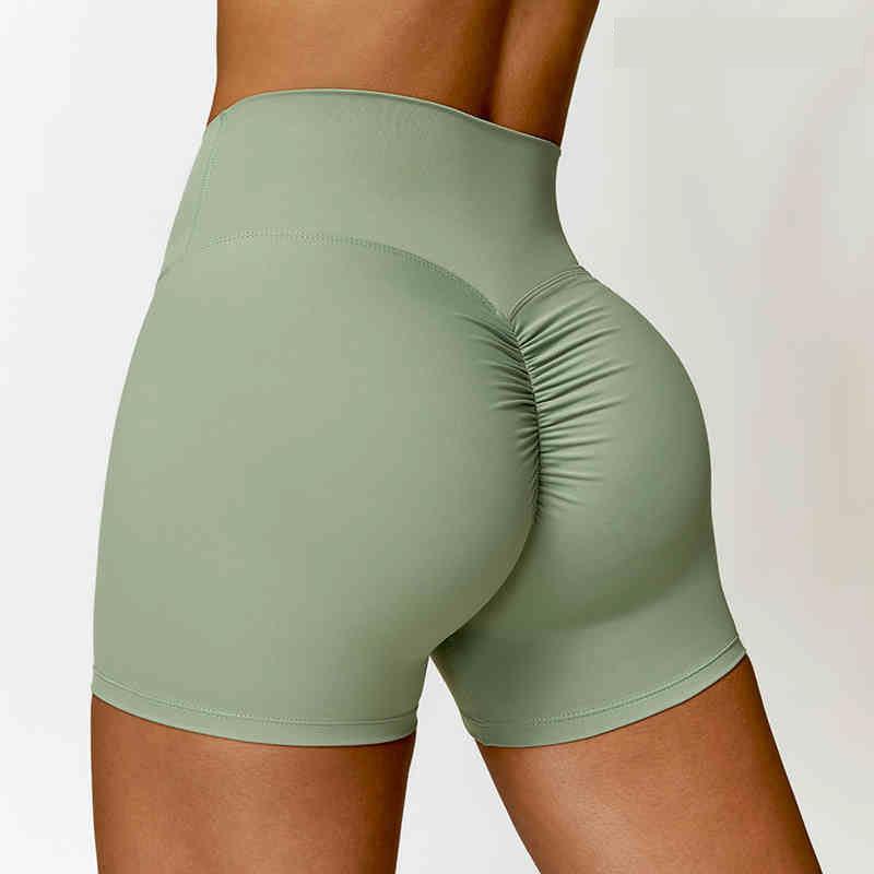 Women's High Waist Ruched Yoga Shorts - Peach Lift, Tight Fit Sports & Running Shorts