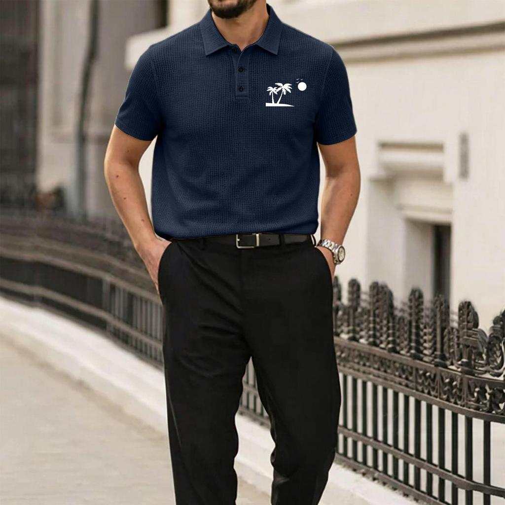 Men's Summer High-End Mesh Ice Silk Short Sleeve T-Shirt Breathable Lightweight Polo Shirt Casual Fit with Printed Design