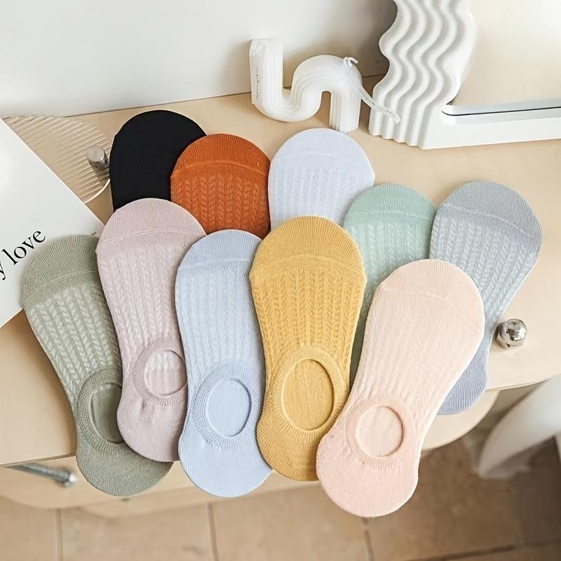 Women Invisible Socks Solid Color Knit Breathable Short Socks