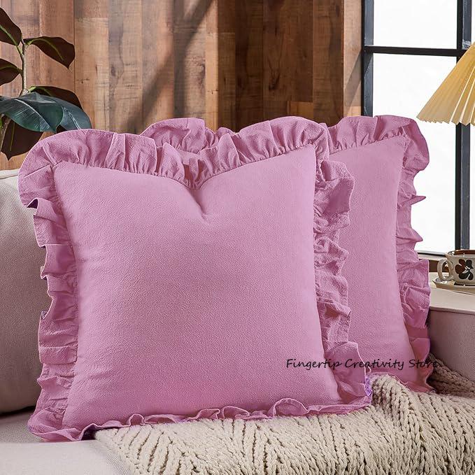 100% Cotton Ruffle Pillow Cover Soft Cotton Ruffle Pillowcase Rustic Boho Farmhouse Modern Home Decor for Bed Sofa Living Room