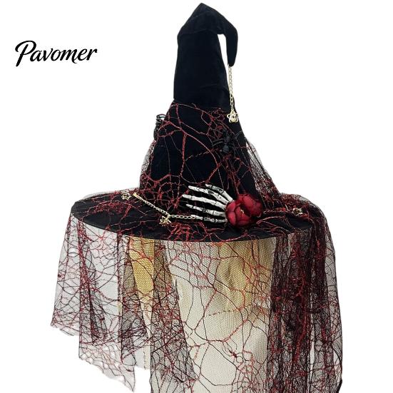 Party Favors for Festivals Punk Skeleton Hand Witch Hat with Spider And Veil, Black Large Stylish Headwear Wizard Costume Accessory Adults, Carnival,