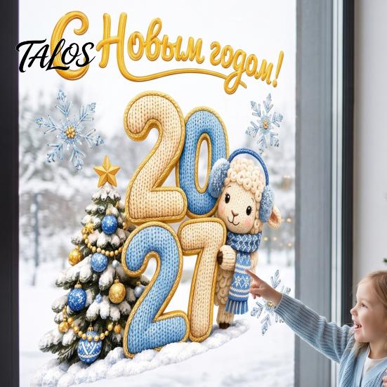 Waterproof Holiday Window Art Christmas Lamb Cling, 2027 New Year Russian Static Sticker with Knit Texture for Party Supplies Decoration, PVC