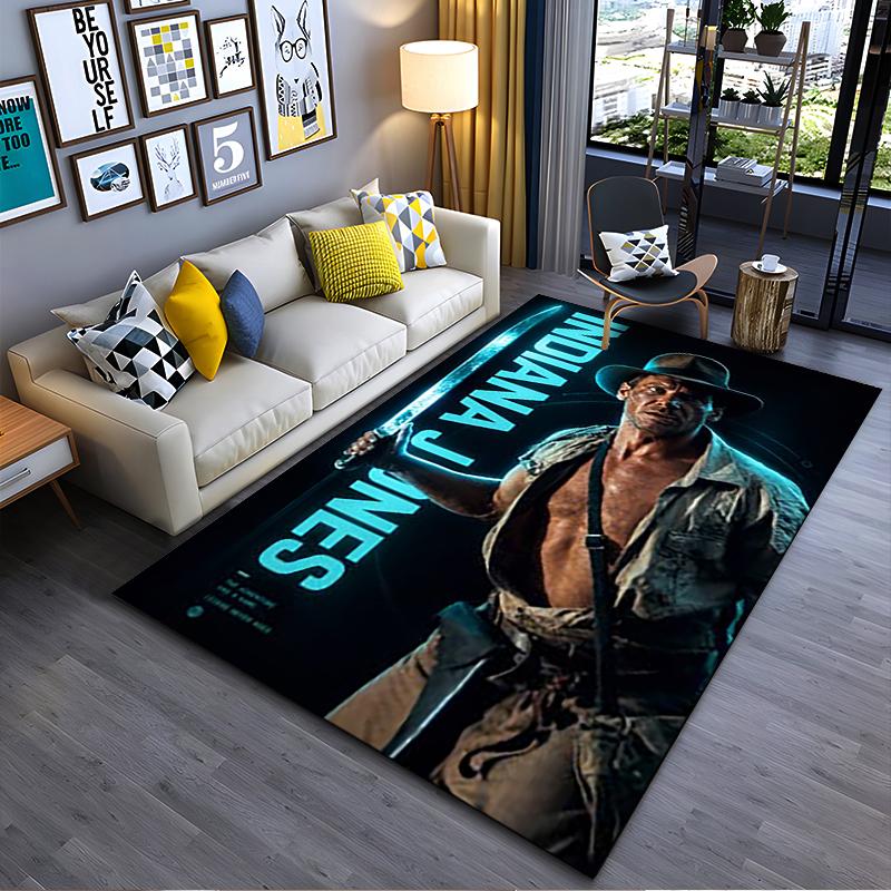 Pop Culture Area Rug, Indiana Jones Raiders Lost Ark Neon Sword Movie Poster, Living Room Decor, Non-Slip Mat