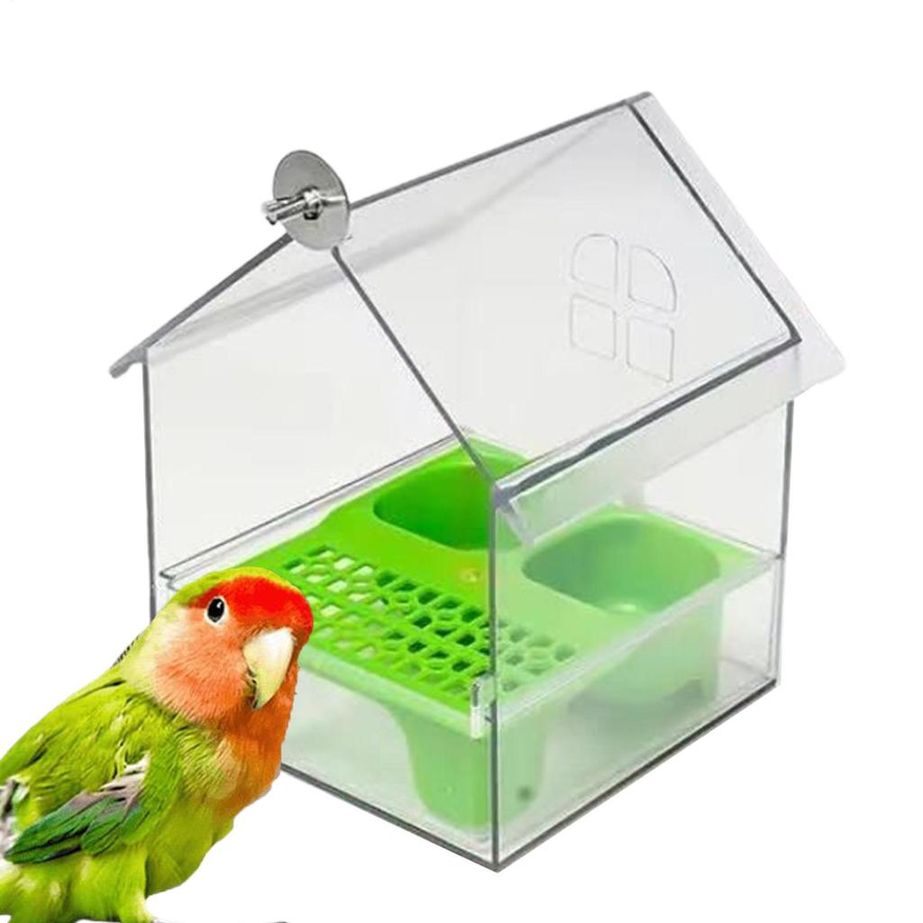 Transparent Bird Feeder House Bath Tub Water Food Dish Decorative Bird Feeders House Transparent Window Wild Bird Feeder