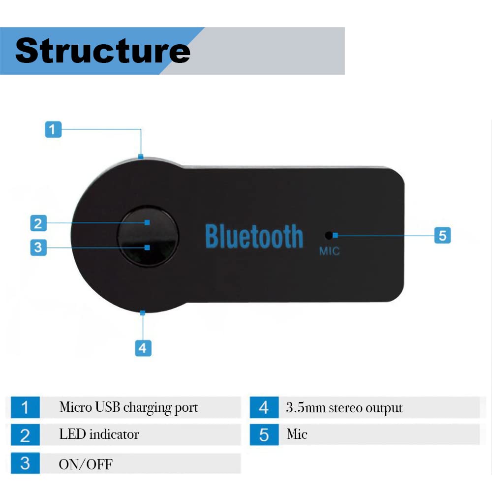 Aux Car Bluetooth 5.0 Receptor 3.5mm 3.5 AUX Jack Stereo Muzică Audio Auto Transmițător difuzor Amplificator Adaptor fără fir cu microfon
