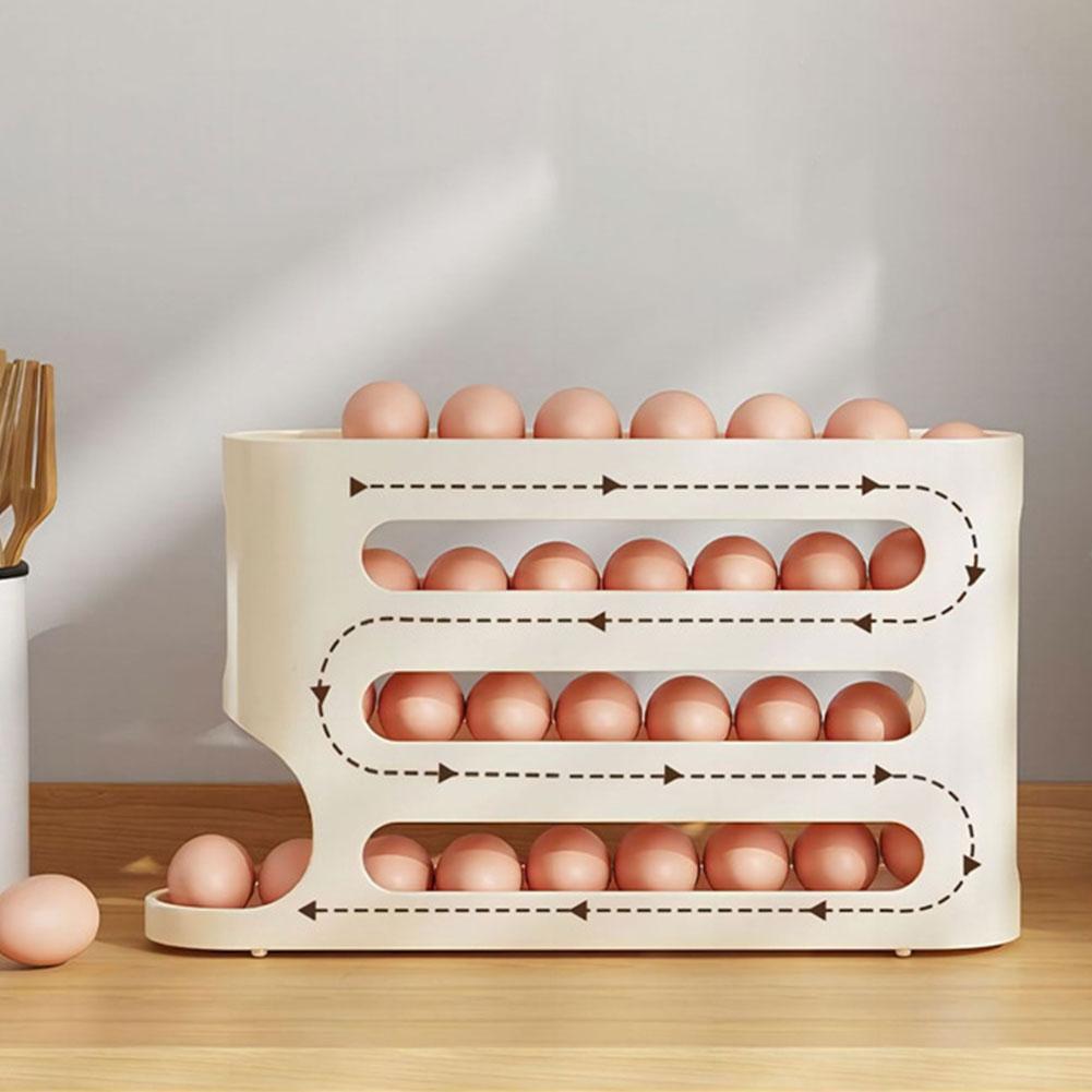 4 Layers Slide Egg Storage Box Automatic Rolling Egg Holder Rack Large Capacity Refrigerator Egg Dispenser Kitchen Egg Organizer