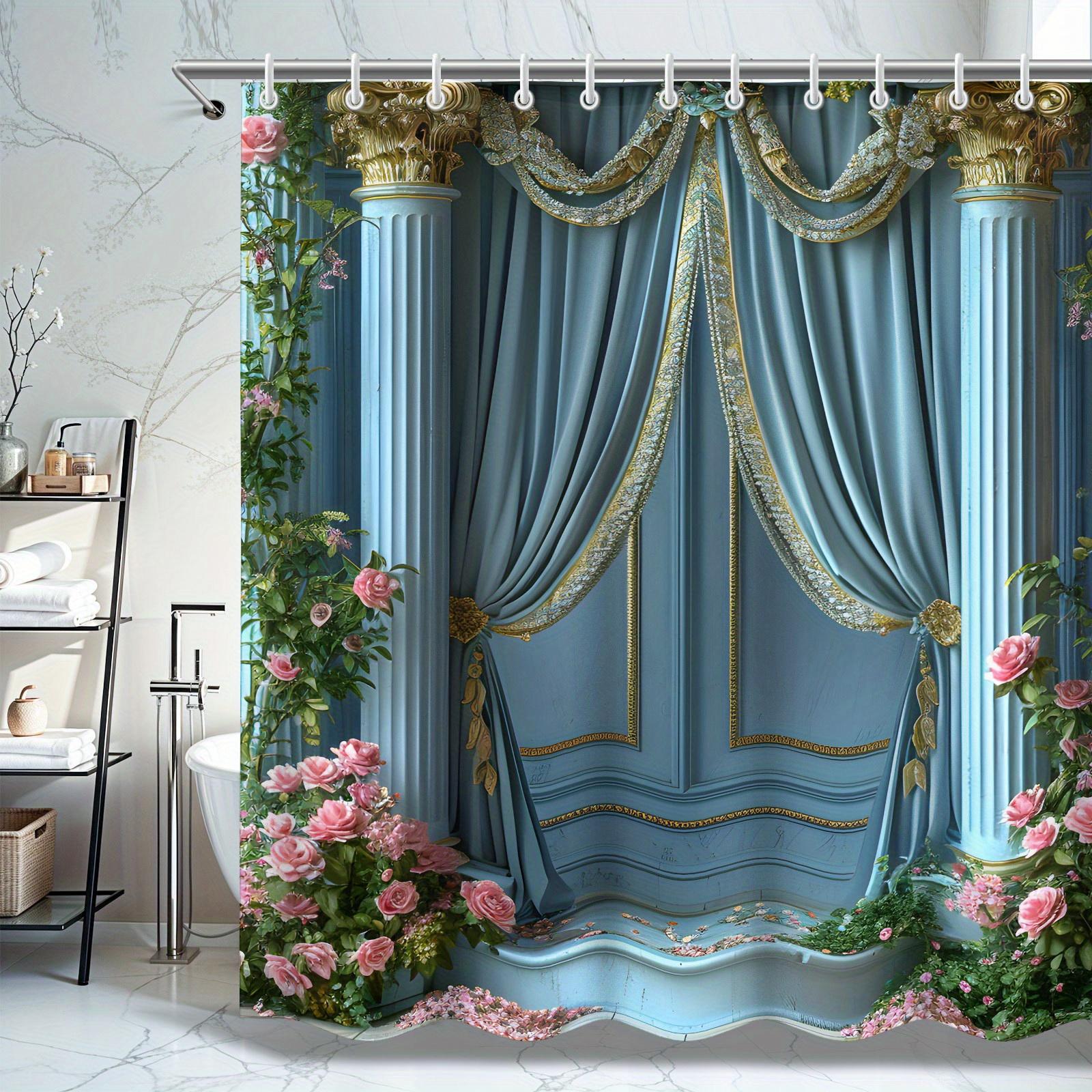 

Blue Flowery Shower Curtain Set - Modern Home Decor, Ideal Bathroom Accessories, Perfect Gift For Family & Friends W60H190(CM)-1 Pcs