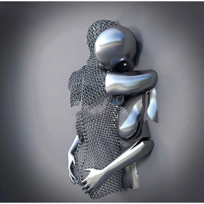 Zlatá kovová figúrka socha objíma umelecký plagát, bytová dekorácia s vysokým rozlíšením, maľba na sprej, bezrámové plátno, maľba na jadro