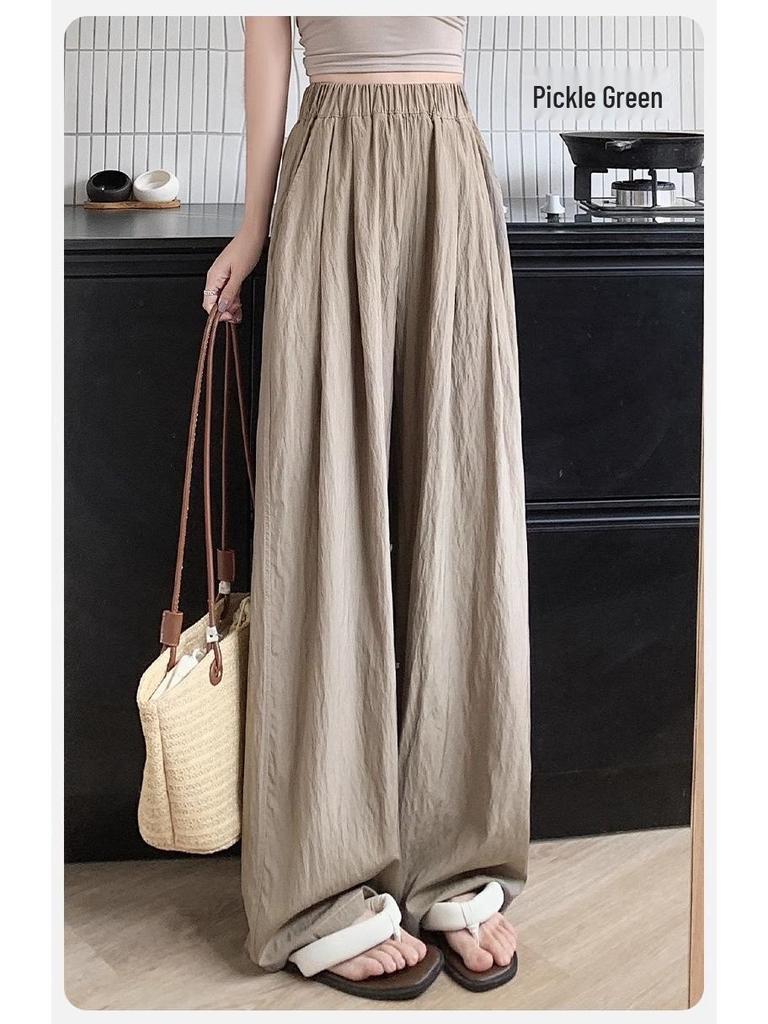 Yamamoto Women's High-Waist Wide-Leg Ice Silk Pants - Summer/Spring/Autumn Floor-Length Casual