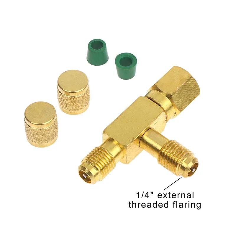 1Set T Type 1/4"SAE Valve Core Tee Adapter For Air Conditioning And Refrigeration Equipment Liquid Filling Tool