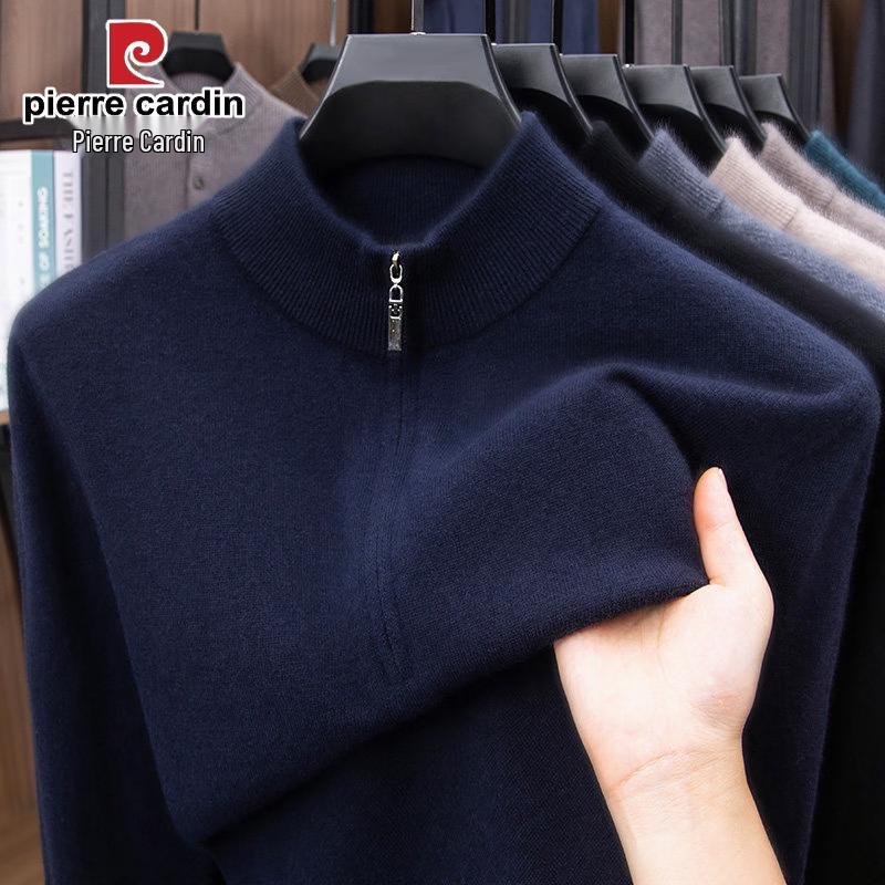 

Pierre Cardin Men s 100% Merino Wool Mock Neck Zipper Sweater M