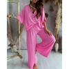 Relaxed Fit Womens V Neck Batwing Sleeve Pantsuit With Tie Detail For Casual Summer Wear