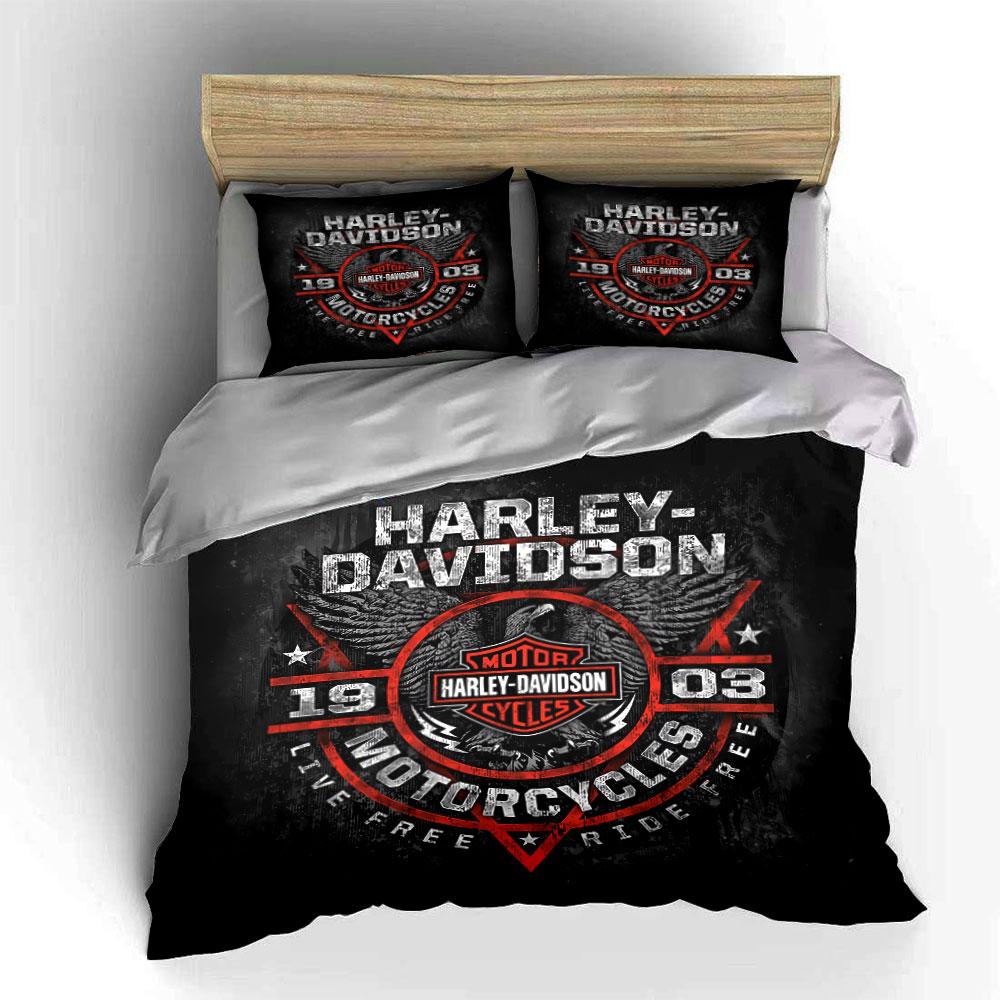 Harley-Davidson Logo Graphic Bedding Duvet Cover Set Duvet Cover Pillowcases  (1*Duvet Cover 2*Pillowcases, Without Duvet Insert)