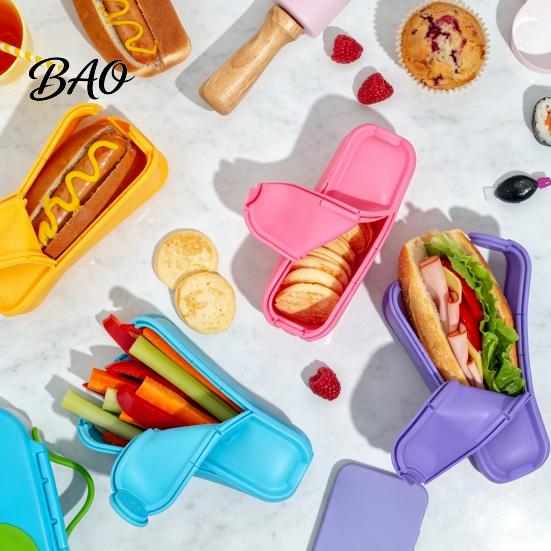 Portable Lunch Box Food-grade Silicone Taco Holder, Flip-top Buckle Design Burrito Storage Compact Food Keeper Box, Leak-proof Handling for