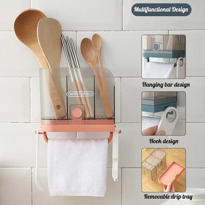 Kitchen Drying Holder Tray Wall Mounted Spoon Chopsticks Draining Storage Rack