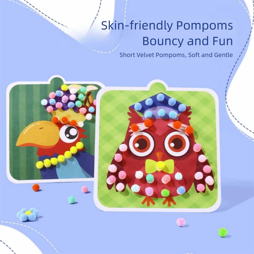Hairball Children's Sticker Book Educational Pompom Crafts Toy Animal Pompom Art Kit  Kids Activity