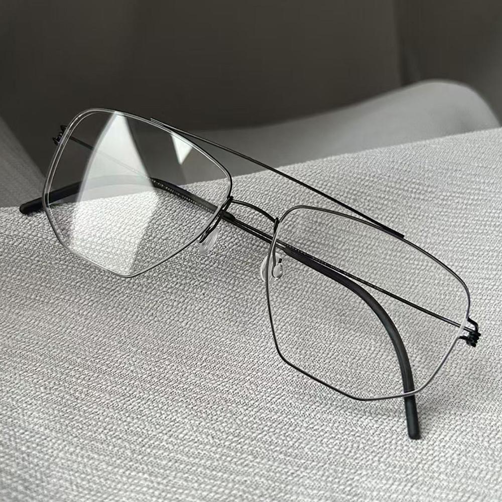 Denmark Brand Men Square Glasses Frame Double-Beam Titanium Spectacles Eyewear Women Screwless Ultralight Aviator Eyeglasses New чёрный