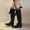 European Goods Popular Fashion Tall Stacking Boots Women's 2025 Autumn New Square Head Low Heel But Knee Casual Western Boots