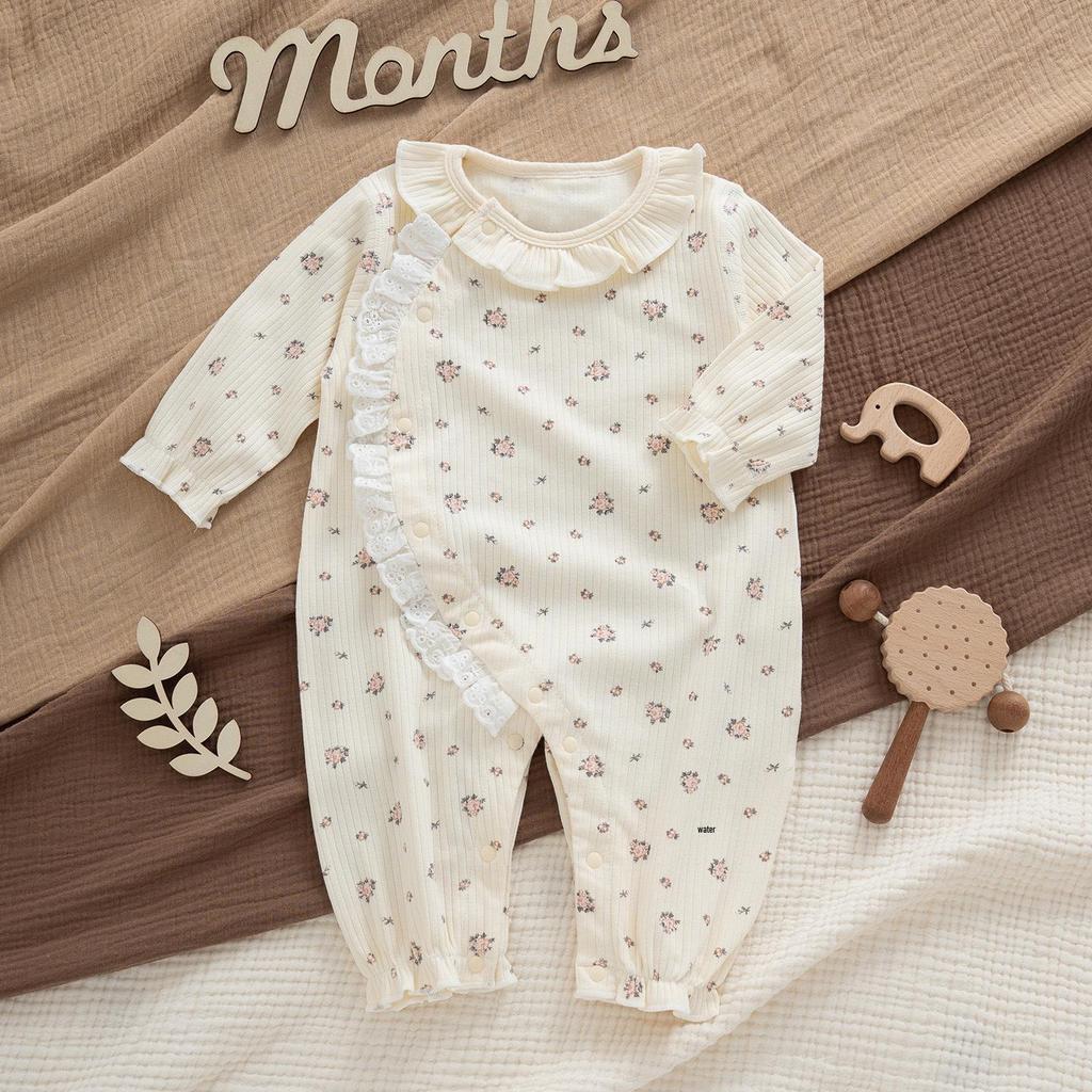 Vier Jahreszeiten A-Linien Baumwoll-Jumpsuit mit Blumenmuster für Baby-Mädchen - Frühlings- & Sommer-Prinzessinnen-Outfit für 100-Tage-Feier